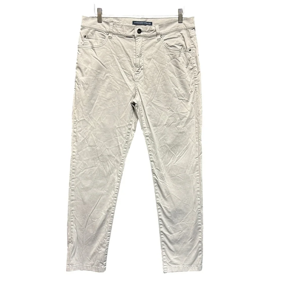 Nantucket Whaler Mens Chino Pants 34x30 Light Gray Stretch Cotton 5-Pocket Slim
